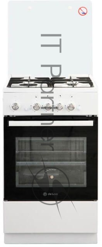 Газовая плита De Luxe 5040.42г(кр)чр белыйТипоразмер 50*50см, эл. розжиг, система газ-контроль рабочего стола и духового шкафа, подсветка, чугунная решётка.