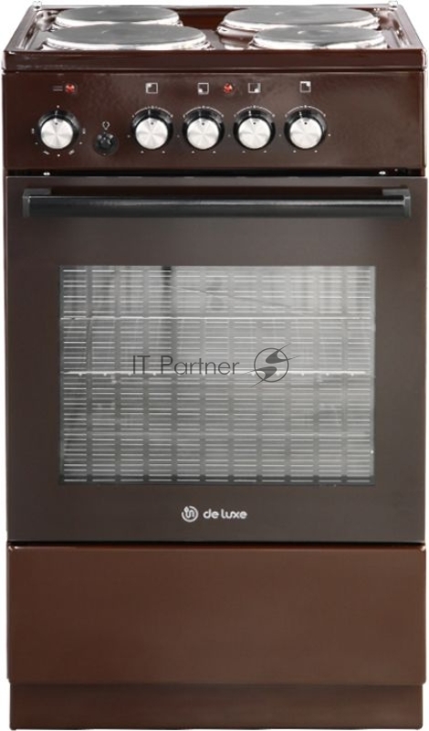 Электрическая плита De Luxe 5004.18э-014 коричневыйЧетырехконфорочная, Типоразмер 50*50см, духовка с терморегулятором,подсветкой, в коричневом цветовом исполнении, 1 шт. противень, 1 шт. решетка