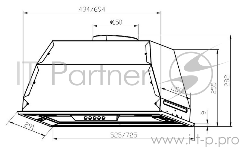 Вытяжка встраиваемая Lex GS Bloc P 600 нержавеющая сталь управление: кнопочное (1 мотор)