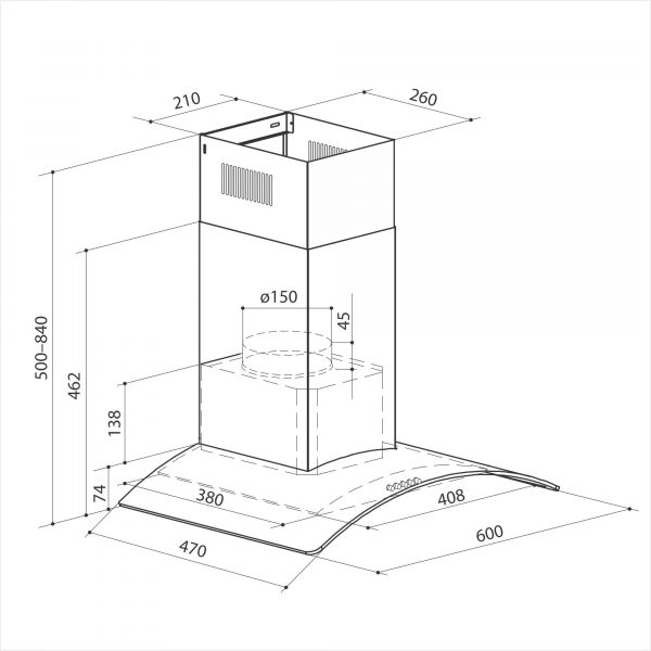 Вытяжка каминная Lex PARIS N 600 нержавеющая сталь/стекло прозрачное