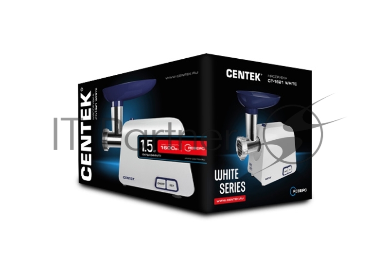 Мясорубка Centek CT-1621 White <1600 Bт> 1.5кг/мин, стальной коннектор, 2 диска, 2 насадки
