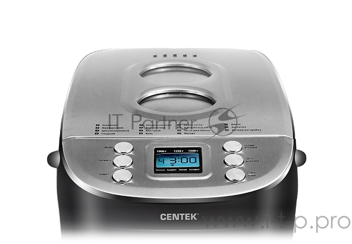 Хлебопечка Centek CT-1415 (черн) 1500 г БОЛЬШОЙ ОБЪЁМ, 860Вт, 15 программ, таймер, LCD, окошко