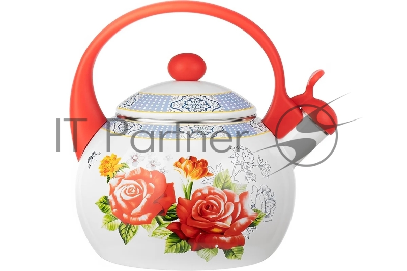 LR00-20 чайник LARA (эмаль) RED 2.5л, индукционное дно, свисток, автоподъем крышки