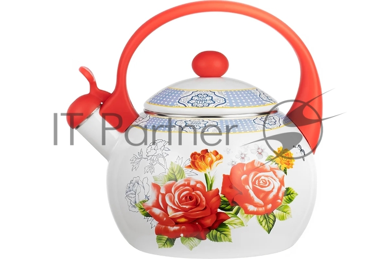 LR00-20 чайник LARA (эмаль) RED 2.5л, индукционное дно, свисток, автоподъем крышки