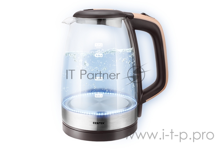 Чайник Centek CT-0065 <Beige> стекло, 1.7л 2200Вт, LED-подсветка, мерная шкала, защита от вкл б/воды