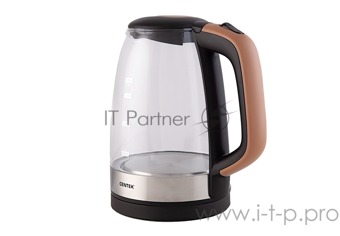 Чайник Centek CT-0065 <Beige> стекло, 1.7л 2200Вт, LED-подсветка, мерная шкала, защита от вкл б/воды