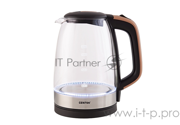 Чайник Centek CT-0065 <Beige> стекло, 1.7л 2200Вт, LED-подсветка, мерная шкала, защита от вкл б/воды