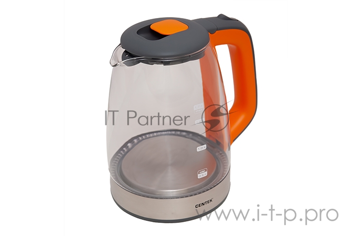 Чайник Centek CT-0065 Orange, стекло, 1.7л 2200Вт, LED-подсветка, мерная шкала, защита от вкл б/воды