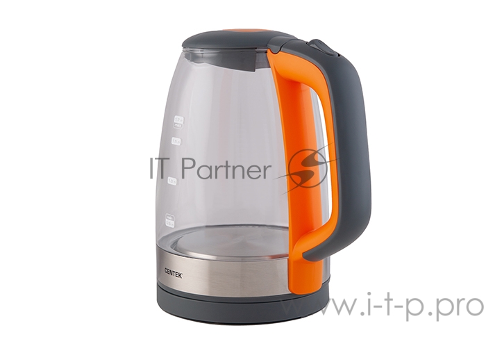 Чайник Centek CT-0065 Orange, стекло, 1.7л 2200Вт, LED-подсветка, мерная шкала, защита от вкл б/воды