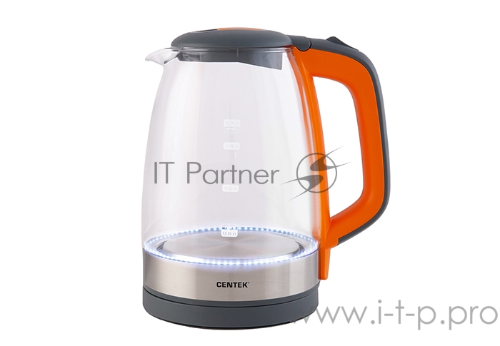 Чайник Centek CT-0065 Orange, стекло, 1.7л 2200Вт, LED-подсветка, мерная шкала, защита от вкл б/воды