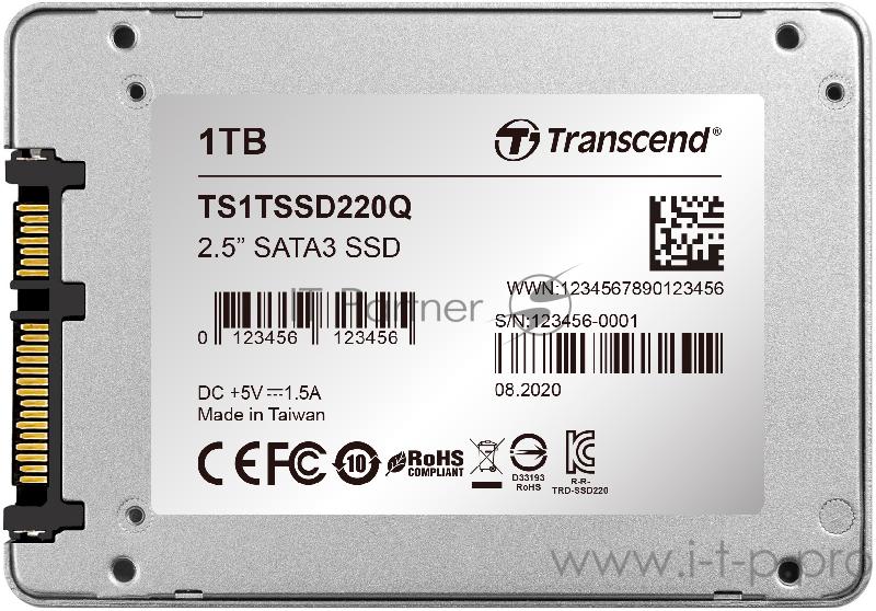 Твердотельный накопитель Transcend SSD220Q SSD 1TB, QLC, 2,5, SATAIII, R550/W500, TBW 200