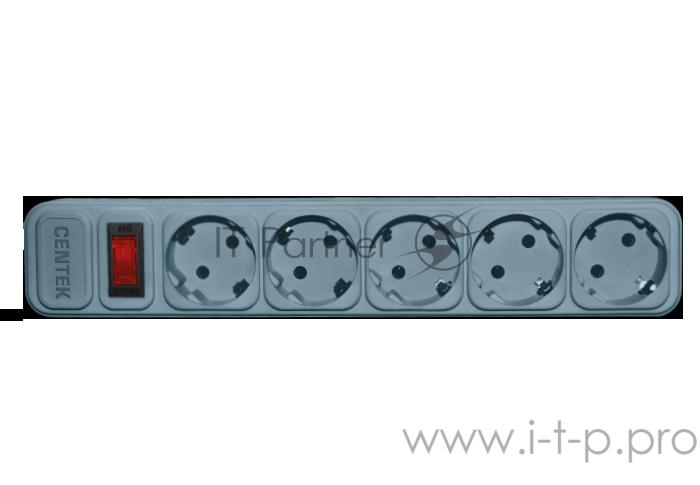 Сетевой фильтр Centek СТ-8900-5-1,8 Gray (серый) 5 розеток, 1,8 м, ДВОЙНАЯ ЗАЩИТА, макс до 2200 Вт