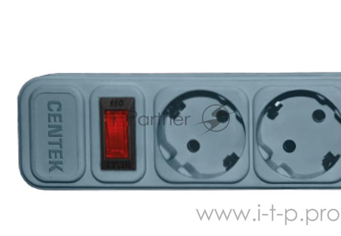 Сетевой фильтр Centek СТ-8900-5-1,8 Gray (серый) 5 розеток, 1,8 м, ДВОЙНАЯ ЗАЩИТА, макс до 2200 Вт