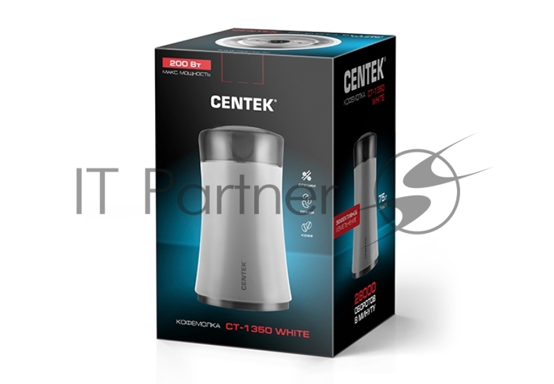 Кофемолка Centek CT-1350 White <75г> специи, орехи, кофе, система защитной блокировки, пластик