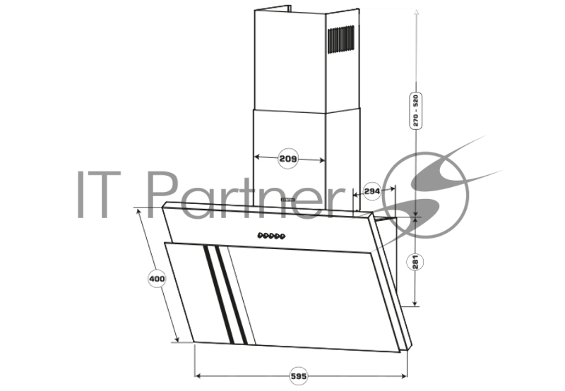 Вытяжка Centek CT-1826-60 Black <наклонная> ширина 60 см, металл, 600 м3/час (68 Вт), 3 скор, LED