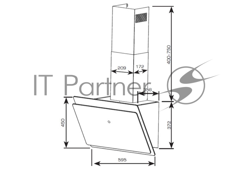 Вытяжка Centek CT-1830-60 Black <наклонная> ширина 60 см, 1000 м3/час (233 Вт), 3 скор, LED, сенсор