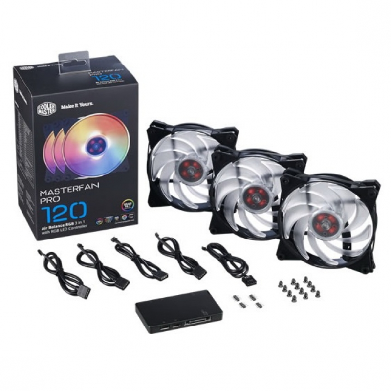 Вентилятор Cooler Master MasterFan Pro 120 Air Balance,120mm, 4-Pin (PWM), RGB, 3 pcs + MFP RGB LED Controller (MFY-B2DC-133PC-R1)
