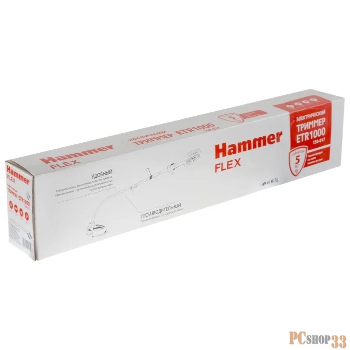 Триммер Hammer Flex ETR1000 Триммер 502854 { 1000Вт верхний двигатель 7500об/мин ширина реза 380мм }