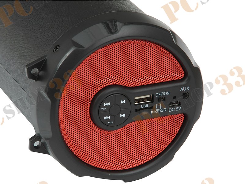 Акустическая система 2.1 Ginzzu GM-987B, сабвуфер 5Вт, сателлиты 2x2.5Вт, портативная, с MP3 плеером, с FM радио, черно-красный (Bluetooth)