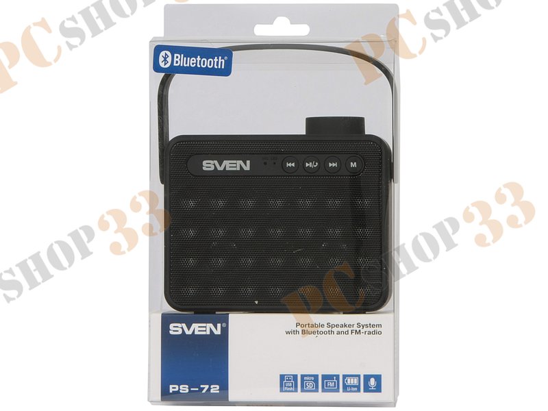 Акустическая система Sven PS-72, 2x3Вт, портативная, с MP3 плеером, с FM радио, черный (Bluetooth)