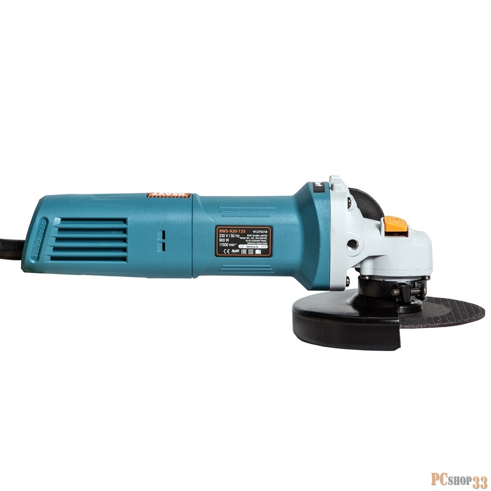 Шлифовальные машины Bort BWS-920-125 Машина шлифовальная угловая 91275318 { 900 Вт, 11500 об/мин, 125 мм, М14, 2 кг, набор аксессуаров 4 шт }