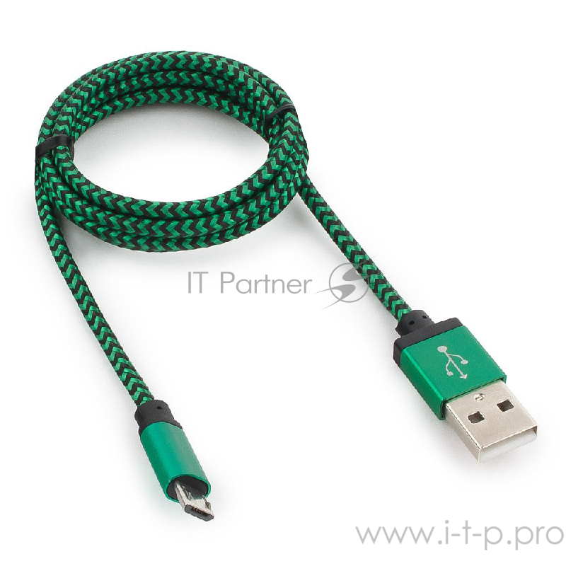 Кабель Gembird Кабель USB 2.0 Cablexpert CC-mUSB2gn1m, AM/microBM 5P, 1м, нейлоновая оплетка, алюминиевые разъемы, зеленый, пакет