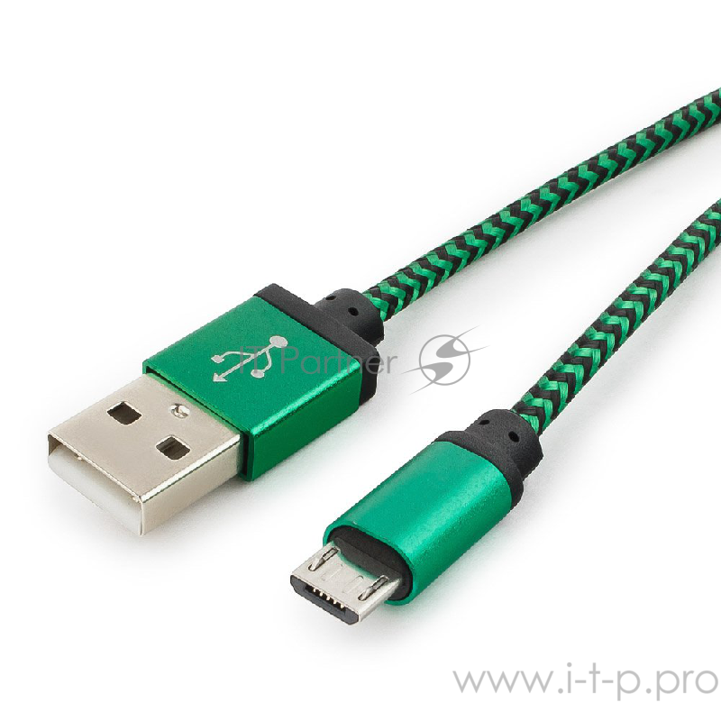 Кабель Gembird Кабель USB 2.0 Cablexpert CC-mUSB2gn1m, AM/microBM 5P, 1м, нейлоновая оплетка, алюминиевые разъемы, зеленый, пакет