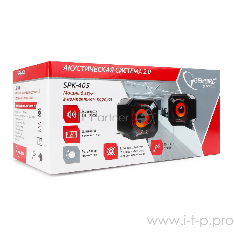 Колонки Акустич. система 2.0 Gembird SPK-405, пассив. излучатели, черный, 5 Вт, рег. громкости USB-питание