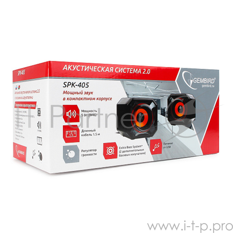 Колонки Акустич. система 2.0 Gembird SPK-405, пассив. излучатели, черный, 5 Вт, рег. громкости USB-питание