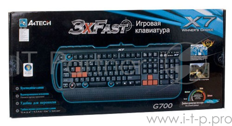 Клавиатура A4Tech G700 (черный), PS/2, провод. игровая многофункц. кл-ра