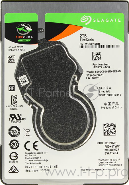 Жесткий диск 2TB Seagate Firecuda (ST2000LX001) {SATA 6.0Gb/s, 5400 rpm, 128mb, гибридный HDD/SSD, 2.5