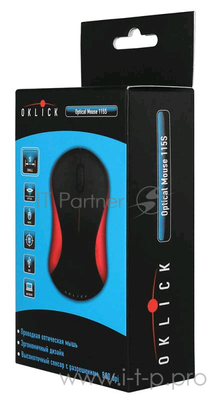 Мышь Oklick 115S for Notebooks Black/Red Optical 1000DPI USB