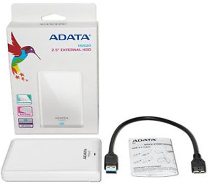 Внешний жесткий диск 2.5 4TB ADATA HV620 Slim AHV620S-4TU31-CWH USB 3.0, 21mm, White, Retail