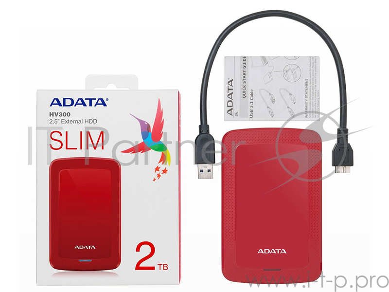 Внешний жесткий диск 2TB ADATA HV300, 2,5 , USB 3.1, красный