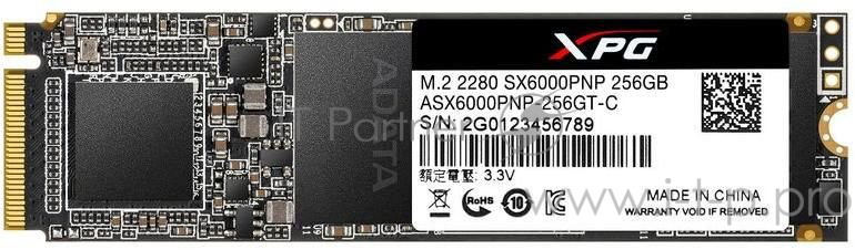 Накопитель SSD AData PCI-E x4 256Gb ASX6000PNP-256GT-C XPG SX6000 Pro M.2 2280