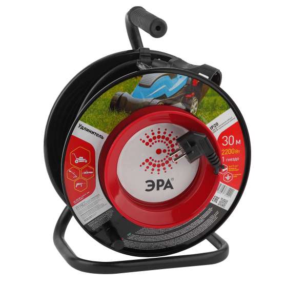 Эра Силовые удлинители на рамке и на катушке ЭРА Б0033017 Удлинитель силовой RP-1-3х0.75-30m с заземлением 1 гн 3х0.75мм пластиковая катушка
