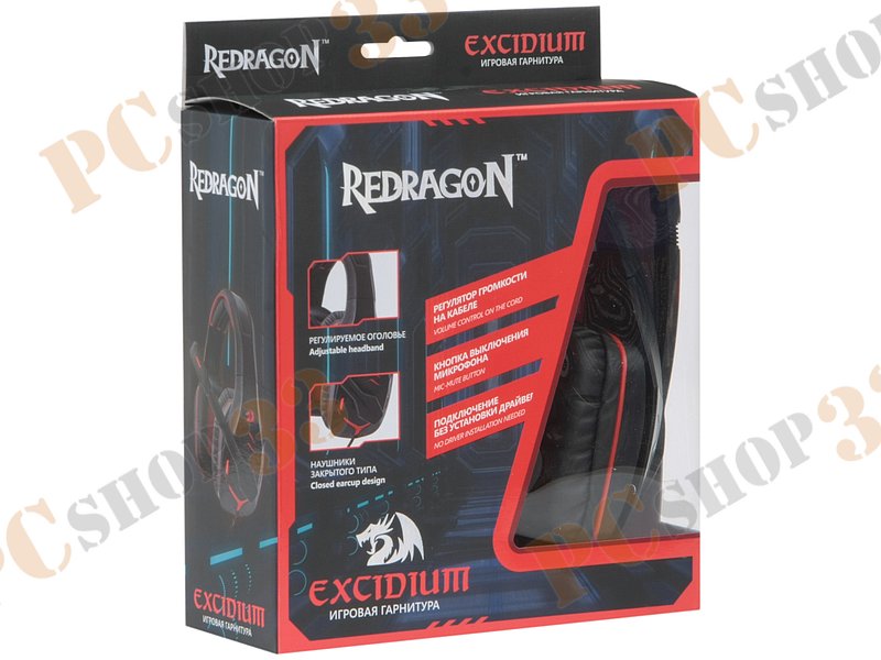 Гарнитура Redragon Excidium, с регулятором громкости, черно-красный