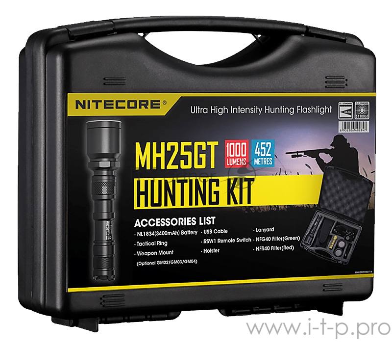 Фонарь ручной Nitecore MH25GT Hunting Kit черный лам.:светодиод. 18650/CR123x1 (10841)