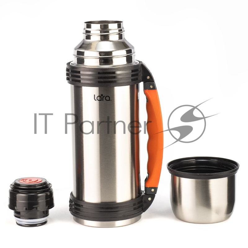 LR04-03 термос LARA - 1.20л, ручка, кнопка, ремешок, двойные стенки, крышка-стаканчик, нерж сталь