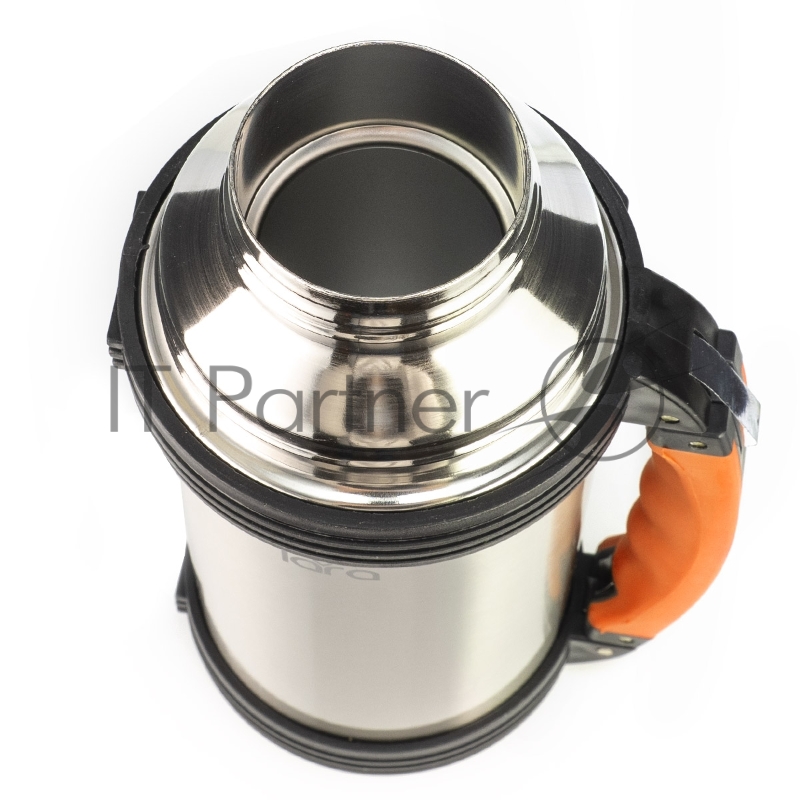 LR04-03 термос LARA - 1.20л, ручка, кнопка, ремешок, двойные стенки, крышка-стаканчик, нерж сталь