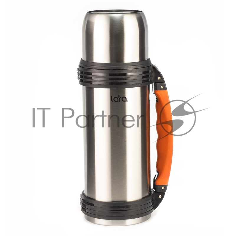 LR04-03 термос LARA - 1.20л, ручка, кнопка, ремешок, двойные стенки, крышка-стаканчик, нерж сталь
