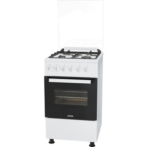 Комбинированная плита GORENJE KNF5120W 88х50х60, комбинированная, газовая варочная поверхность, электроподжиг, чугунные решетки, электрическая духовка, белый
