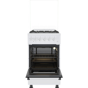 Комбинированная плита GORENJE KNF5120W 88х50х60, комбинированная, газовая варочная поверхность, электроподжиг, чугунные решетки, электрическая духовка, белый