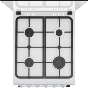 Комбинированная плита GORENJE KNF5120W 88х50х60, комбинированная, газовая варочная поверхность, электроподжиг, чугунные решетки, электрическая духовка, белый