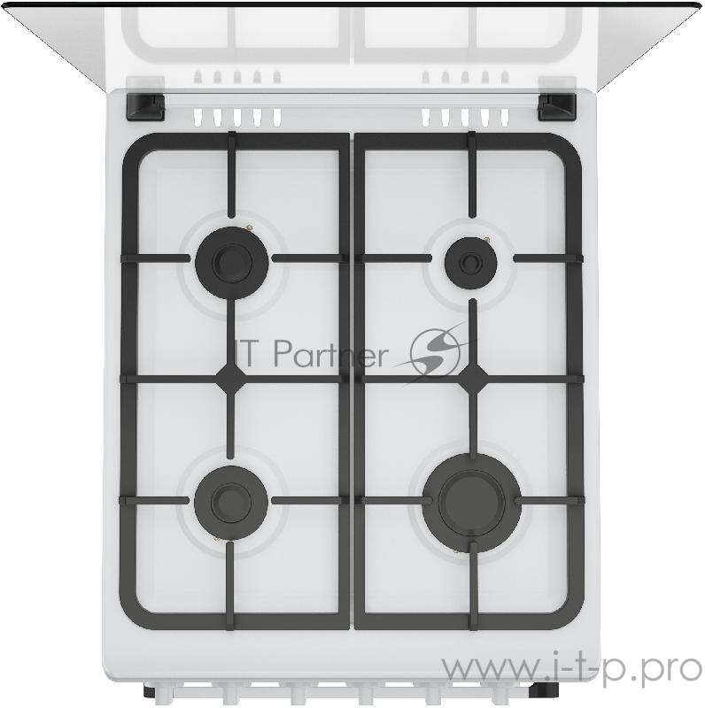 Комбинированная плита GORENJE KNF5120W 88х50х60, комбинированная, газовая варочная поверхность, электроподжиг, чугунные решетки, электрическая духовка, белый