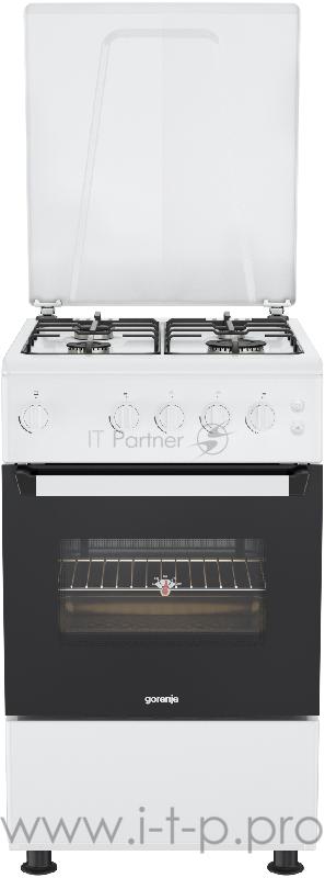 Газовая плита GORENJE GNF5111W 88х50х60, газовая, эмалированные решетки, электроподжиг, белый