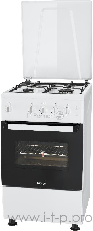 Газовая плита GORENJE GNF5111W 88х50х60, газовая, эмалированные решетки, электроподжиг, белый