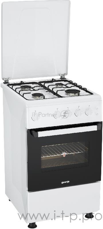 Газовая плита GORENJE GNF5111W 88х50х60, газовая, эмалированные решетки, электроподжиг, белый
