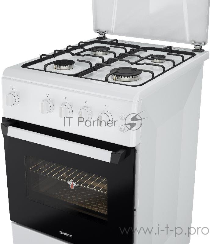Газовая плита GORENJE GNF5111W 88х50х60, газовая, эмалированные решетки, электроподжиг, белый