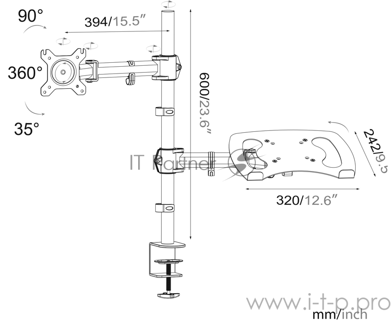 Кронштейн для монитора/ноутбука Cactus CS-VM-LH07-BK черный 13-27 макс.8кг настольный поворот и наклон